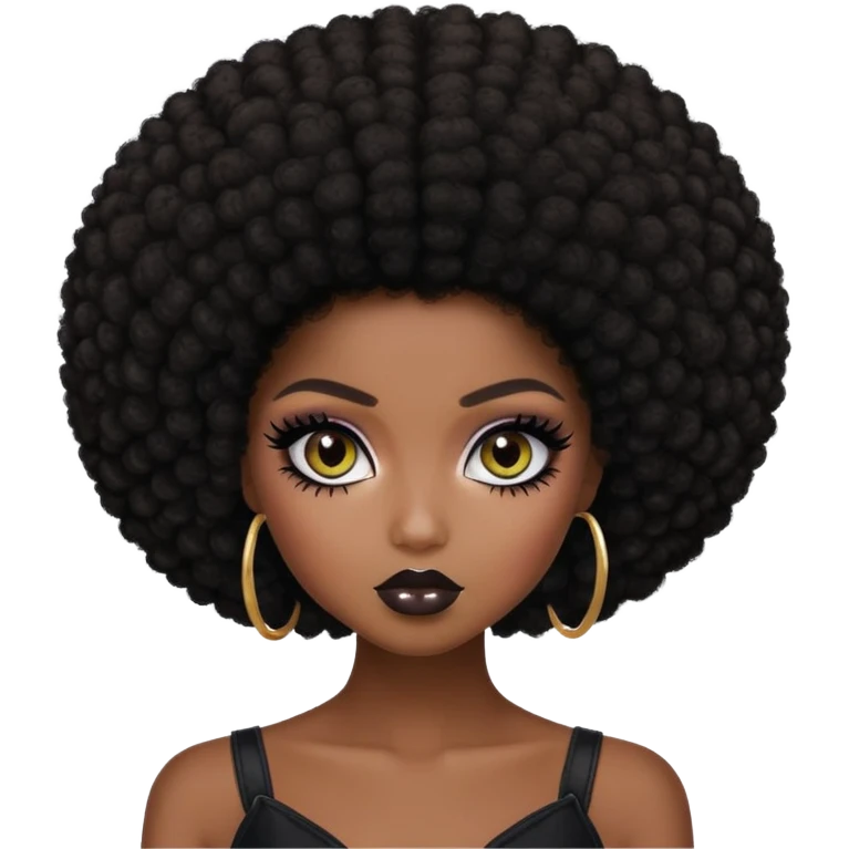 afro hair, dark skin, pretty eyes, pretty black makeup, pretty bratz baddie emoji