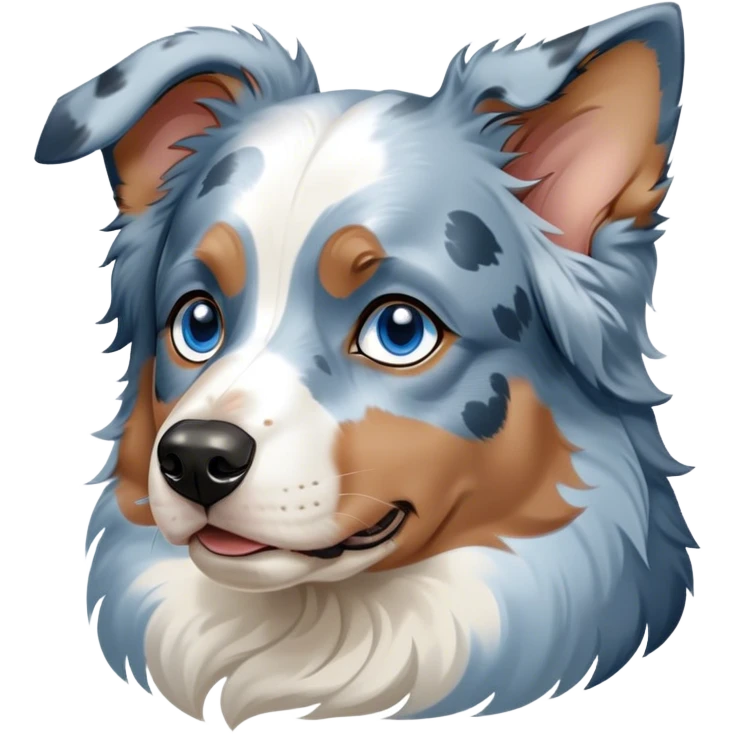 Cinematic Noble Tan Point Blue Merle Australian Shepherd Portrait Emoji, Poised and regal, with a strong, agile build and a striking coat featuring a blue merle base with bold tan points and crisp white accents, piercing blue eyes, Simplified yet sharp and sophisticated features, highly detailed, glowing with a soft, dignified glow, high shine, intelligent and loyal, stylized with an air of strength, focused and attentive, soft glowing outline, capturing the essence of a watchful and confident herder, so majestic it feels as though it could step out of the screen with effortless authority! emoji