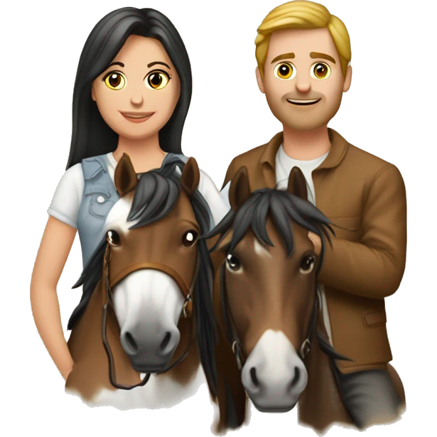 Mates con una amiga con un fondo de caballos emoji