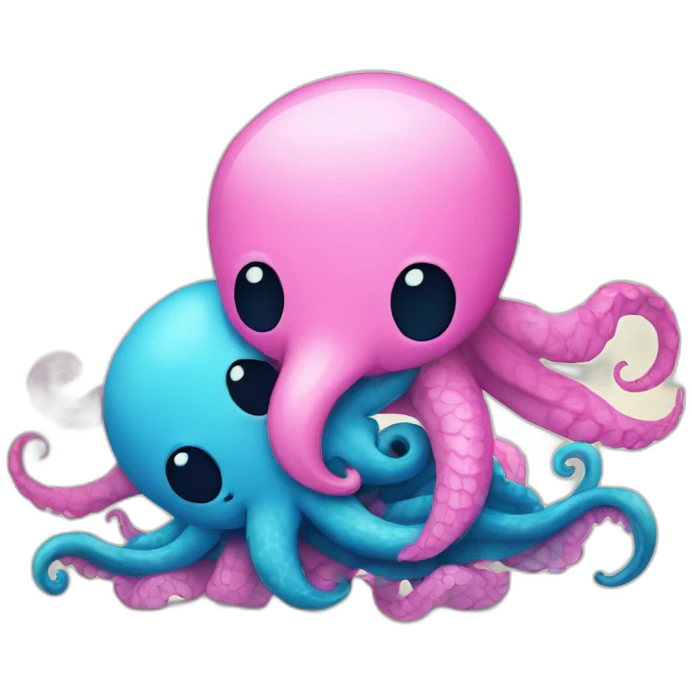 an adorable blue kraken hugging another pink kraken  adorable emoji
