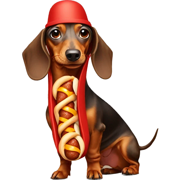 Dachshund wearing a hotdog costume  emoji