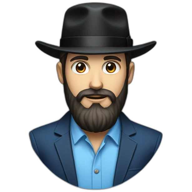 Bearded Hasidic Man in blue button down shirt, blazer, black fedora emoji