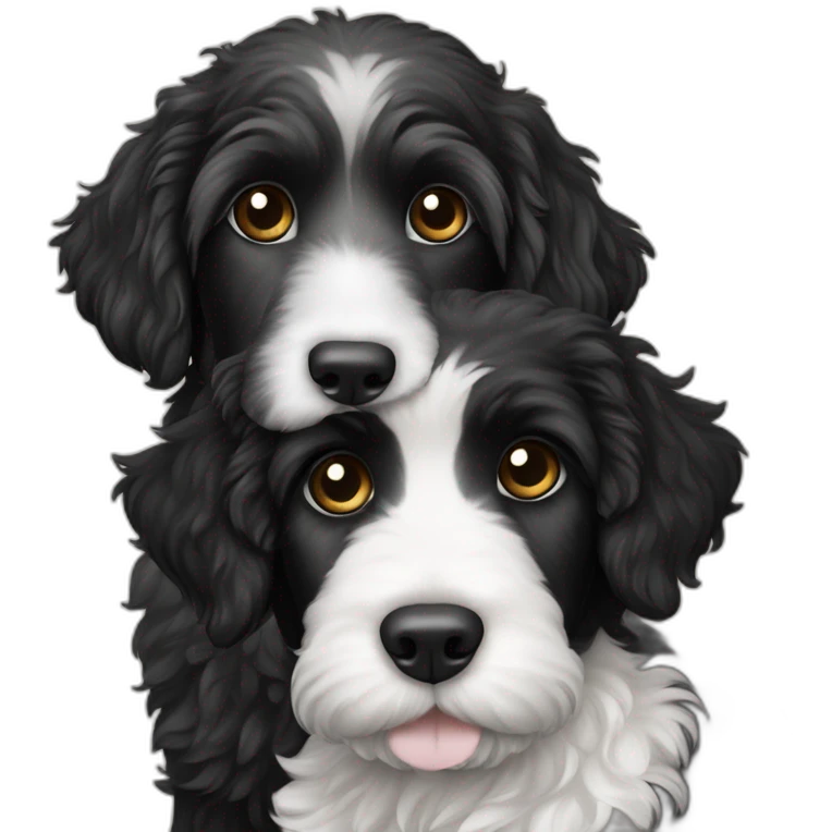 All Black labradoodle and a white grey kitten emoji
