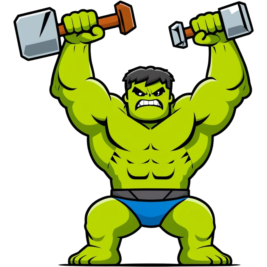 Hulk lifting Thor's hammer triumphantly emoji