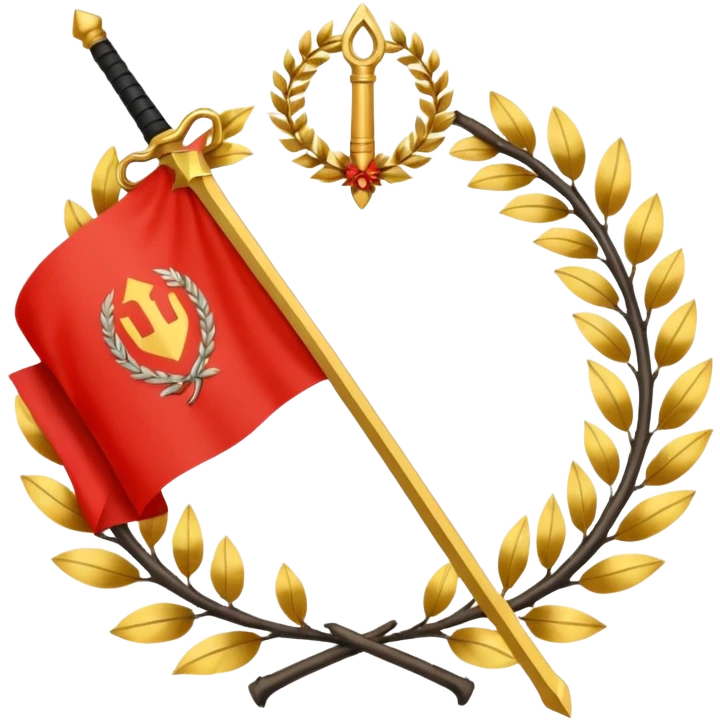 flag emoji two red diagonal stripes black stripe in middle golden sword in center with golden wreath emoji
