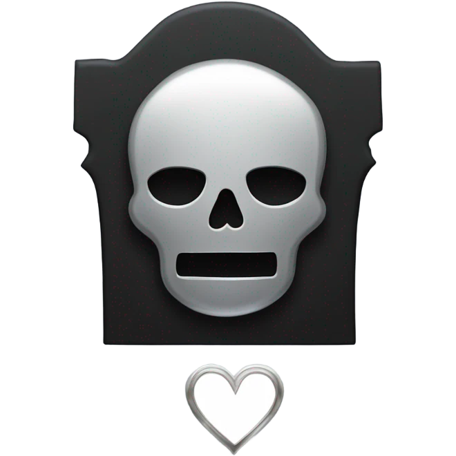 a black tombstone in silver RIP and a silver heart emoji