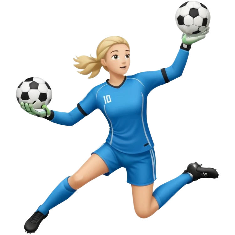 make a girl goalie diving through the air with a soccer ball in her hands emoji
