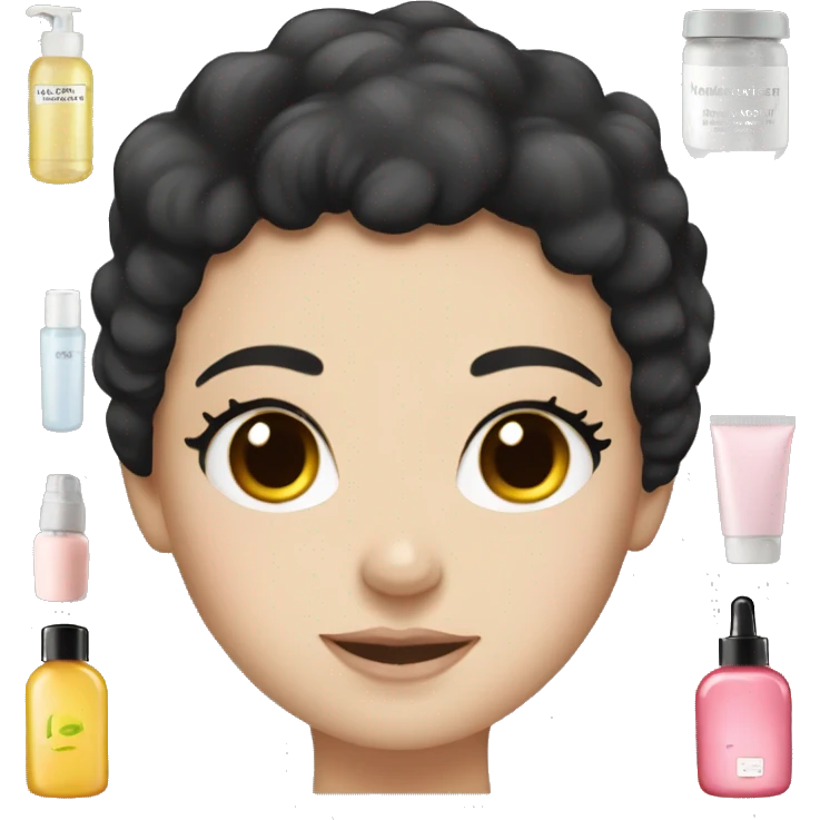 White girl black hair doing skin care emoji