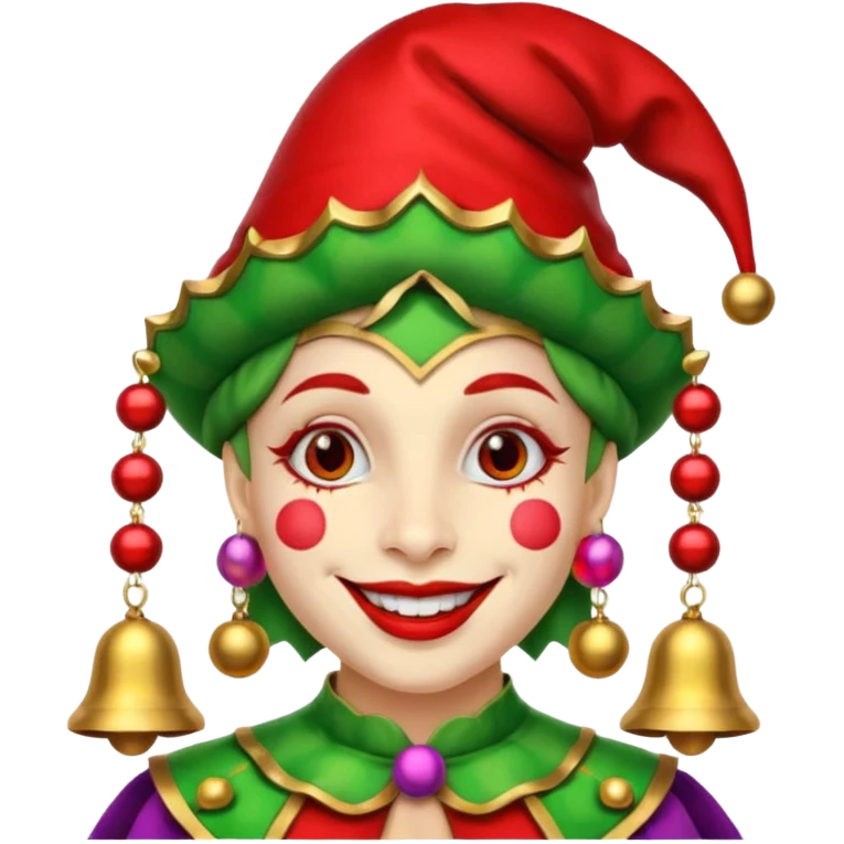 Royal Jester – Smiling trickster with colorful hat and bells emoji