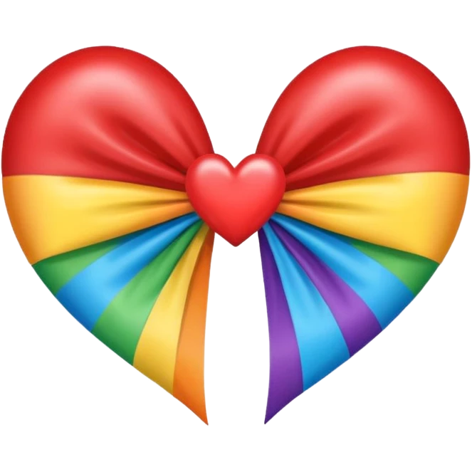 heart with a rainbow bridge, rainbow bow with heart pattern on the bow, apple emoji style emoji