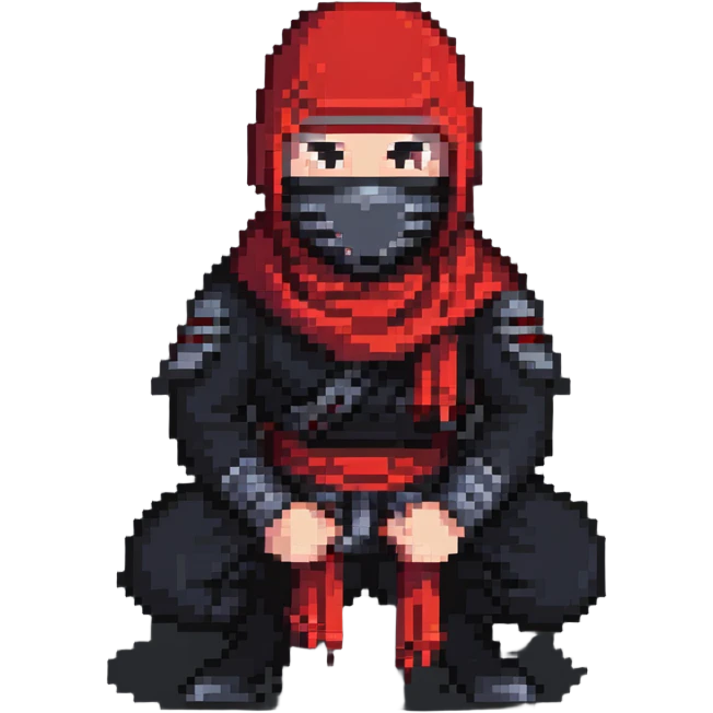 masked ninja with red scarf crouching emoji