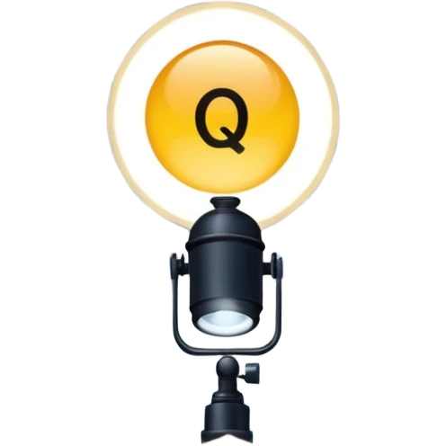 A spotlight projecting “QC” into the night sky emoji