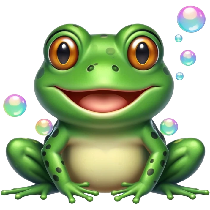 frog blowing bubbles with a goofy smile emoji