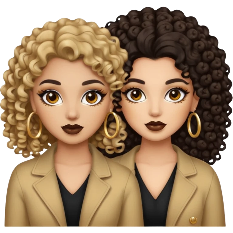 Boujy baddie best friends, trendy heavy makeup both dark hair one light skinned and one light brown with curls  emoji