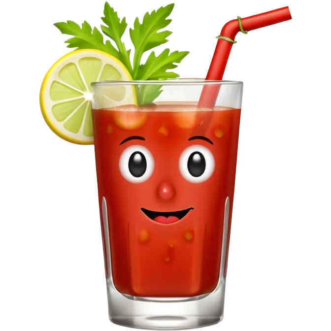 A cheerful Bloody Mary cocktail with a thumbs up emoji hand emoji