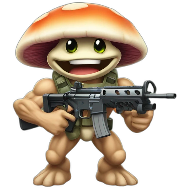 Strong muscles Mushroom turtle with a machine gun emoji