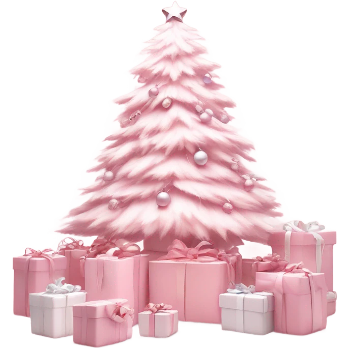 Light pink Christmas gifts under a white Christmas tree  emoji