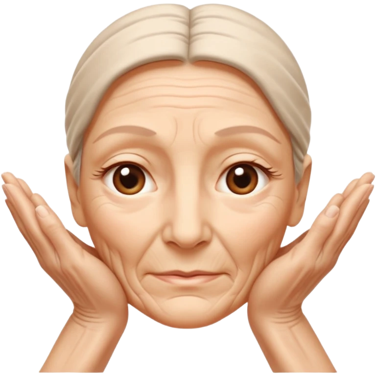 Simple emoji of a face with wrinkles being smoothed by hands,
both hands gently stretching the skin,
wrinkles visible on one part and smooth skin on the other,
clear wrinkle-reducing effect,
simple and easy-to-understand icon,
no beauty or medical elements

 emoji