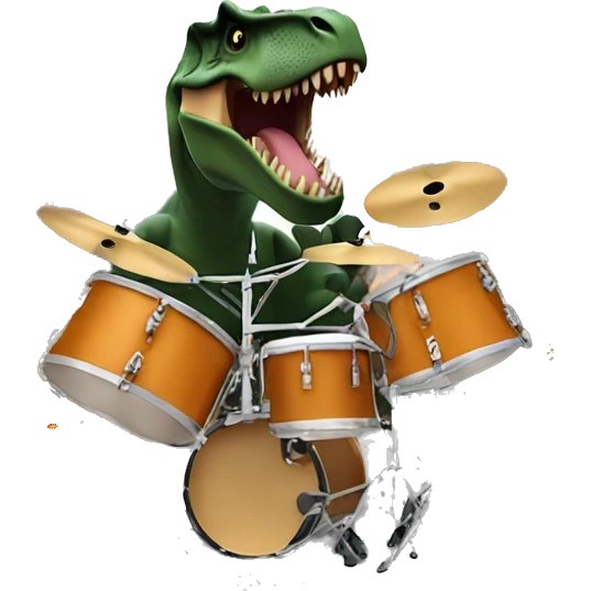T. rex playing drums at the New York City Christmas tree emoji
