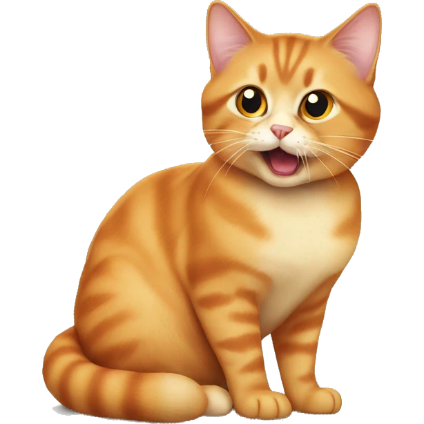 Orange munchkin cat sitting with bite out of war emoji