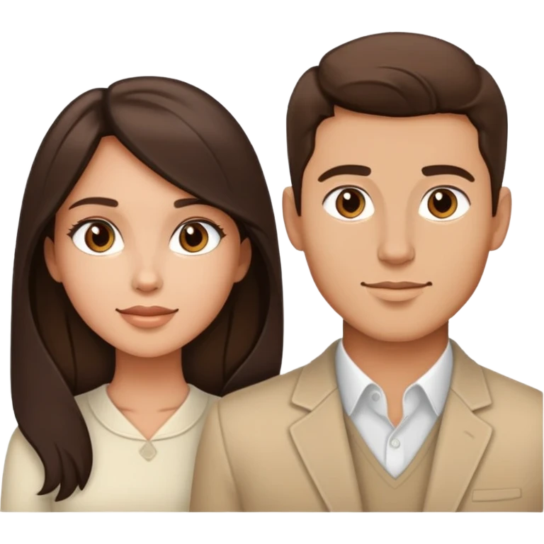 Chest up portrait of handsome brunette man and pretty brunette woman with light tan skin side by side emoji