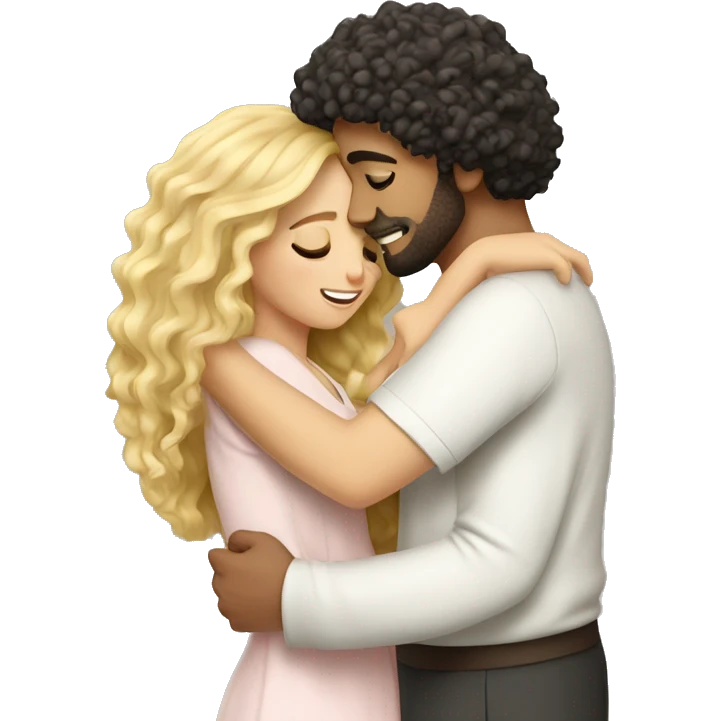 Arab Man curly hair hugging blonde girl  emoji