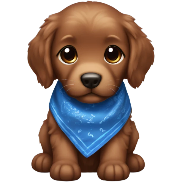 Chibi fluffy dark red retriever puppy with blue bandana emoji