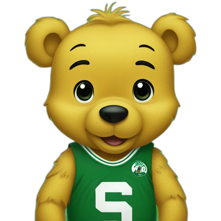 Winnie-the-Pooh wearing green boston celtics jerssey emoji