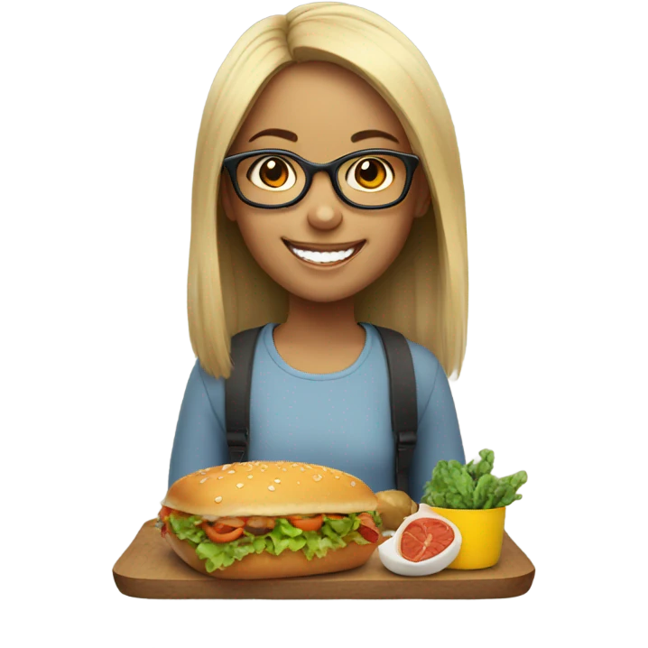 smiling girl with food and glasses  emoji
