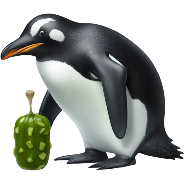 Penguin eating a pickle emoji