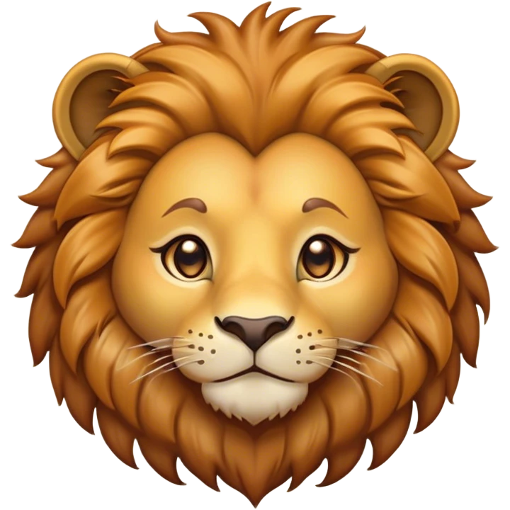 Cinematic Cute Lion Portrait Emoji, Head tilted playfully and inquisitively, featuring a glossy tawny Fur with a lush mane and round, sparkling amber eyes filled with curious mischief, Simplified yet irresistibly adorable features, highly detailed, glowing with a warm, friendly glow, high shine, affectionate and spirited, stylized with a touch of jungle whimsy, bright and endearing, soft glowing outline, capturing the essence of a mischievous yet loving lion, so playful it feels like it could pounce out of the screen and into your arms! emoji