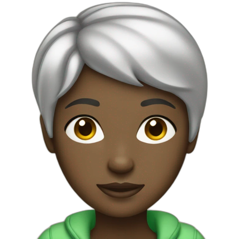 Black girl green short hair working MacBook  emoji