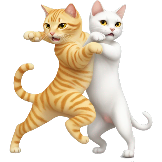 A white girl cat and a yellow boy cat fighting emoji
