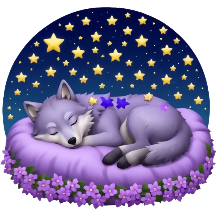 A wolf of winterfell from game of thrones sleeping under lilac stars emoji