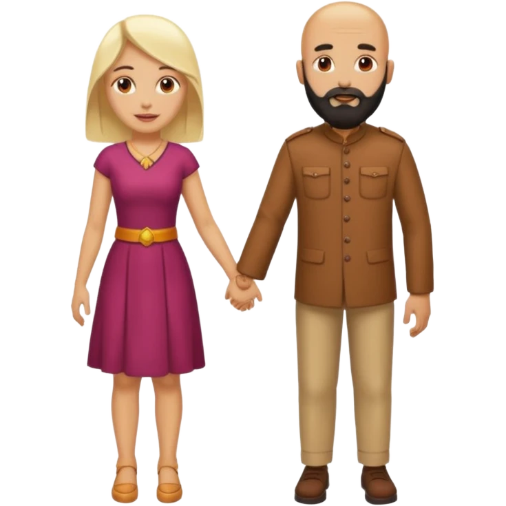 Naked bald Indian man with a beard and naked blonde woman holding hands emoji