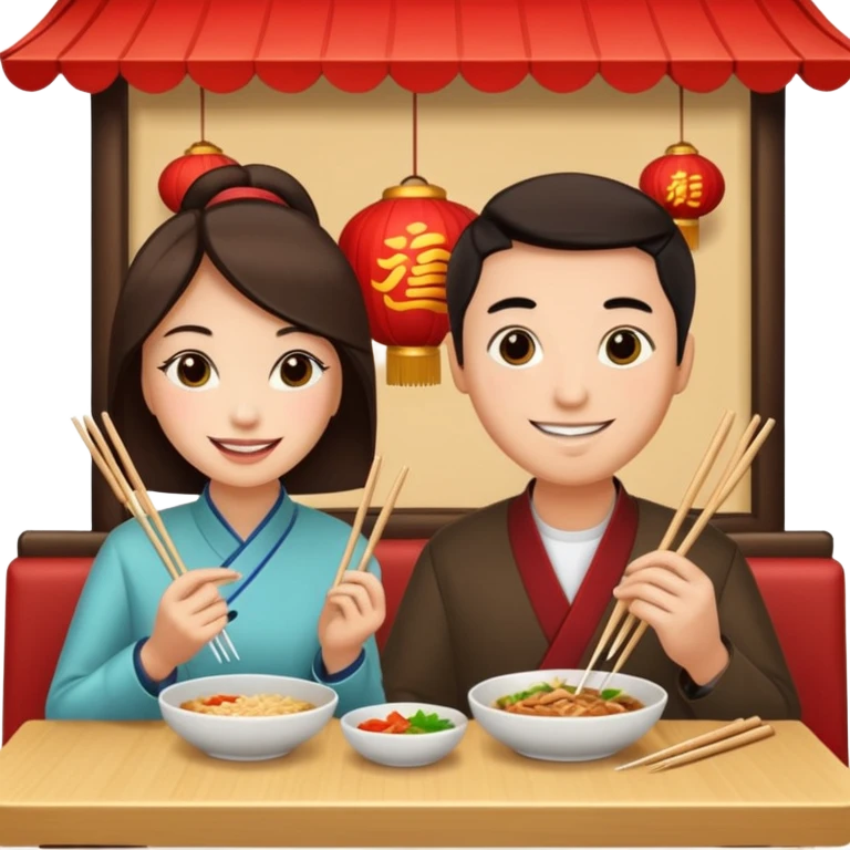 ligth couple having dinner at a Chinese restaurant emoji