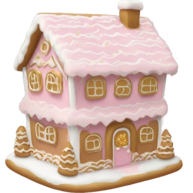 light pink and gold and white gingerbread house emoji