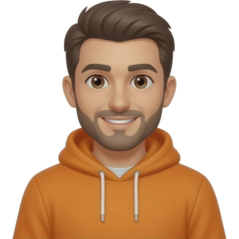 friendly and inspiring male forex trader mascot, mid 20s, orange hoodie emoji