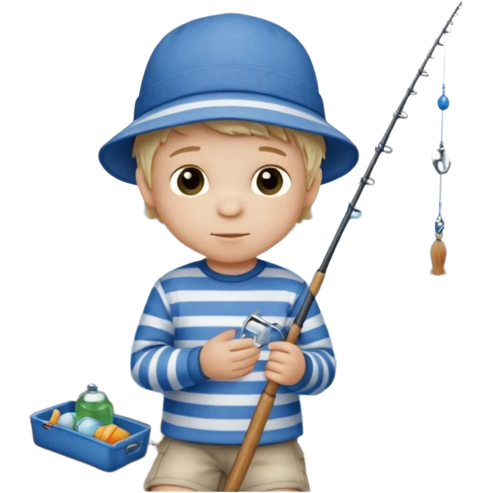 Little boy on the dock fishing, felt texture, scrapbooking, precious moments style character emoji