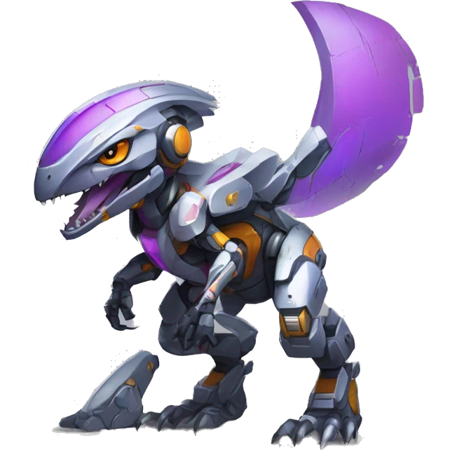 Colorful Edgy Chibi Greymon-Velociraptor-Genesect-Fakémon-Pokémon wearing a with a futuristic visor-helmet And Mecha-suit Full Body emoji