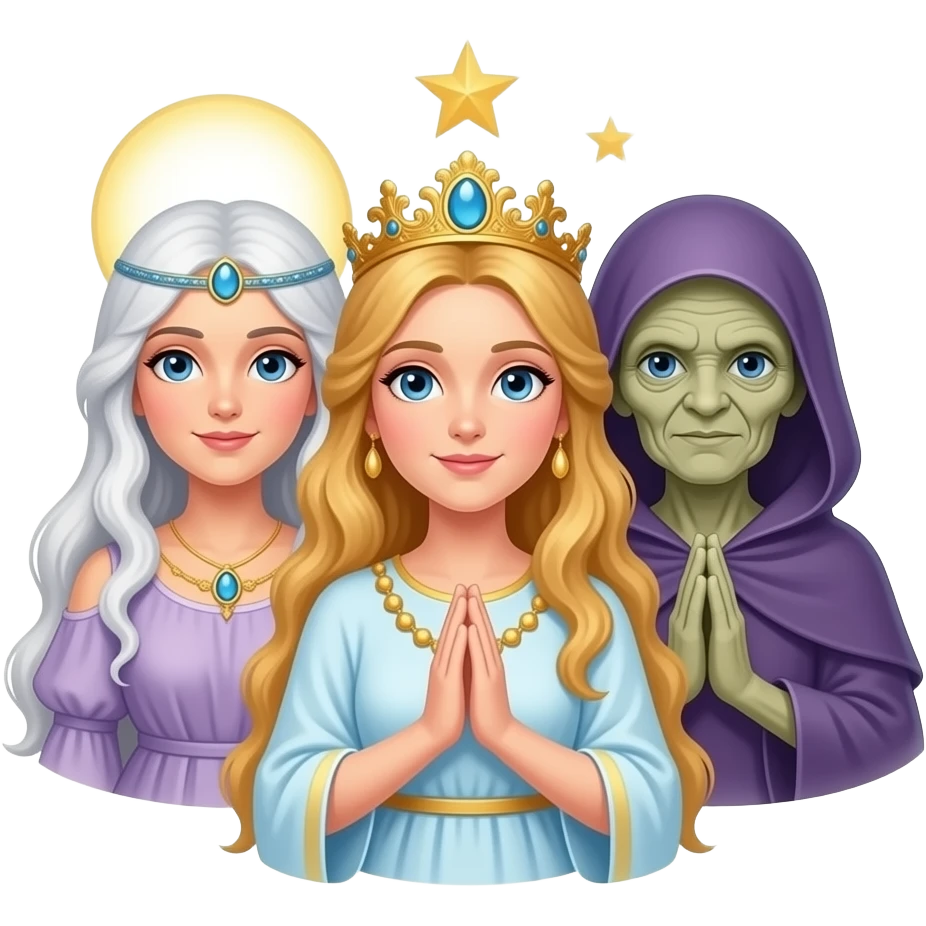 Triple goddess and stars and moon maiden, mother, crone emoji