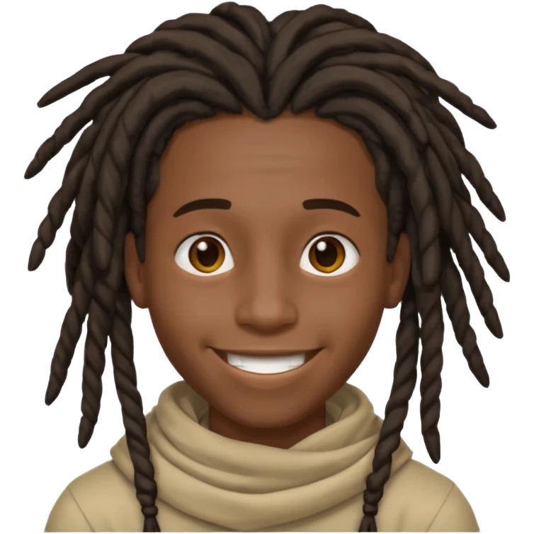 make me a black darkskin doctor with mid head lenght dreads, he is a teen, no face hair, make him happy, make his dreads drape in his face emoji
