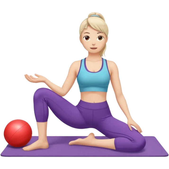 generate a pretty woman doing pilates on a mat with a small ball emoji