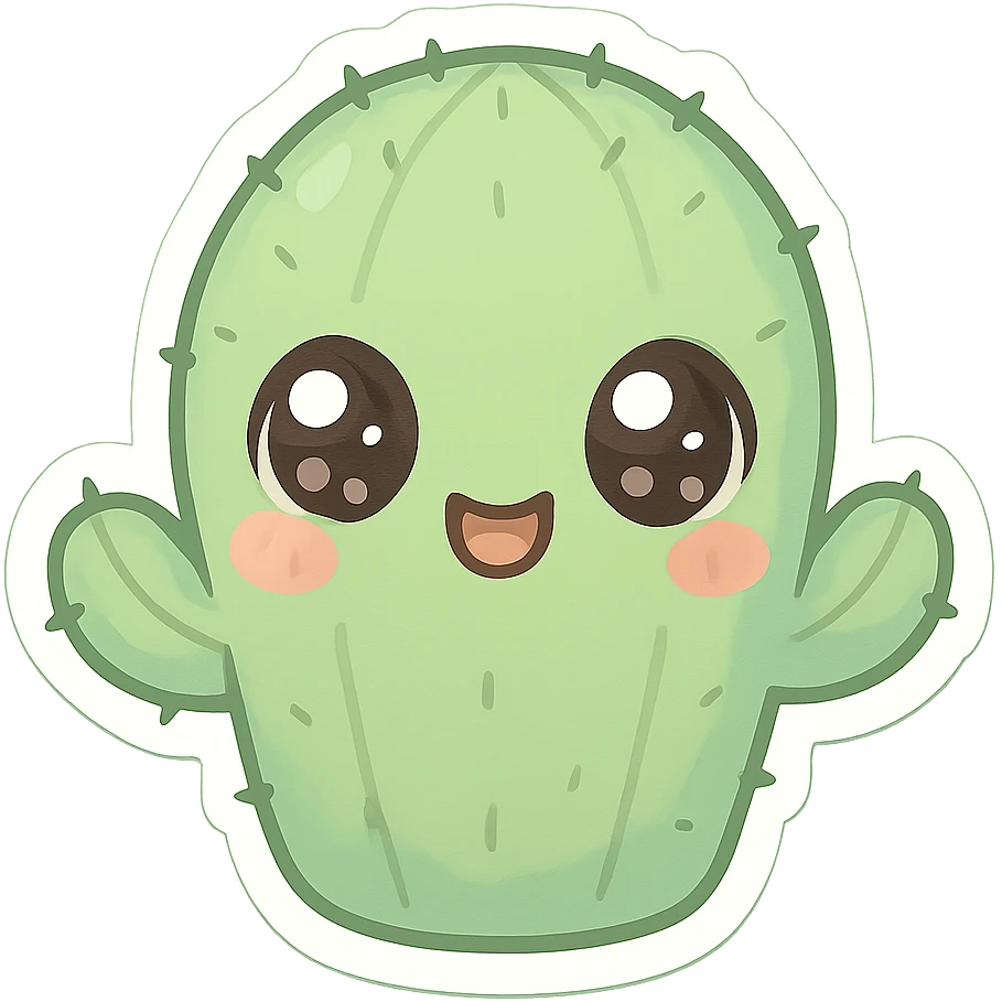 cute and exaggerated chibi sticker-style cactus emoji