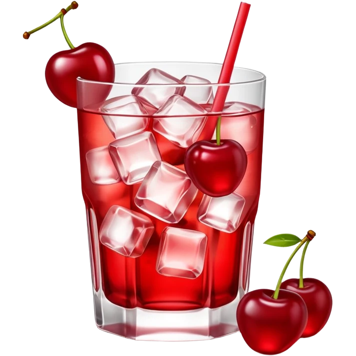 Shirley temple soda in a glass with ice, 3D realistic, cherry garnish  emoji