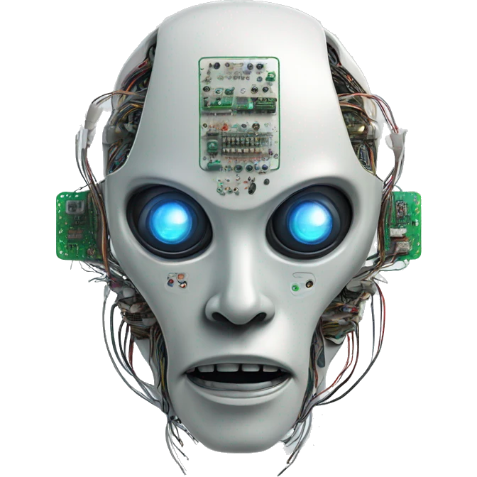 Alien robot head with wires and circuits emoji