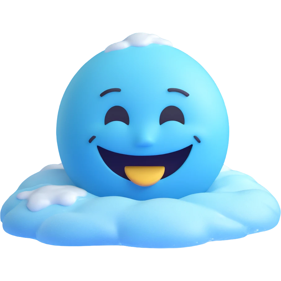 frozen smiley face sleeping, frosty surface, icy blue emoji