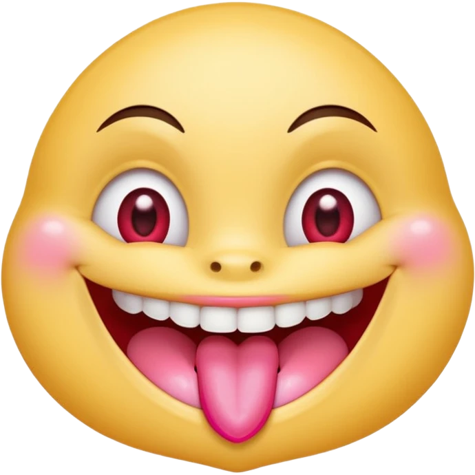 "Perfect smiling face with heart-eyes emoji 😍, classic yellow skin tone, bright open U-shaped smile showing white teeth and pink tongue tip, two large glossy red cartoon heart-shaped eyes with sparkling highlights  emoji