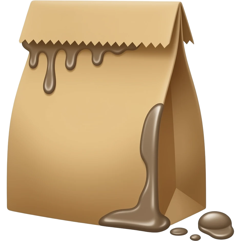 serrated edge on top of a paper brown bag not closed with vomi inside emoji