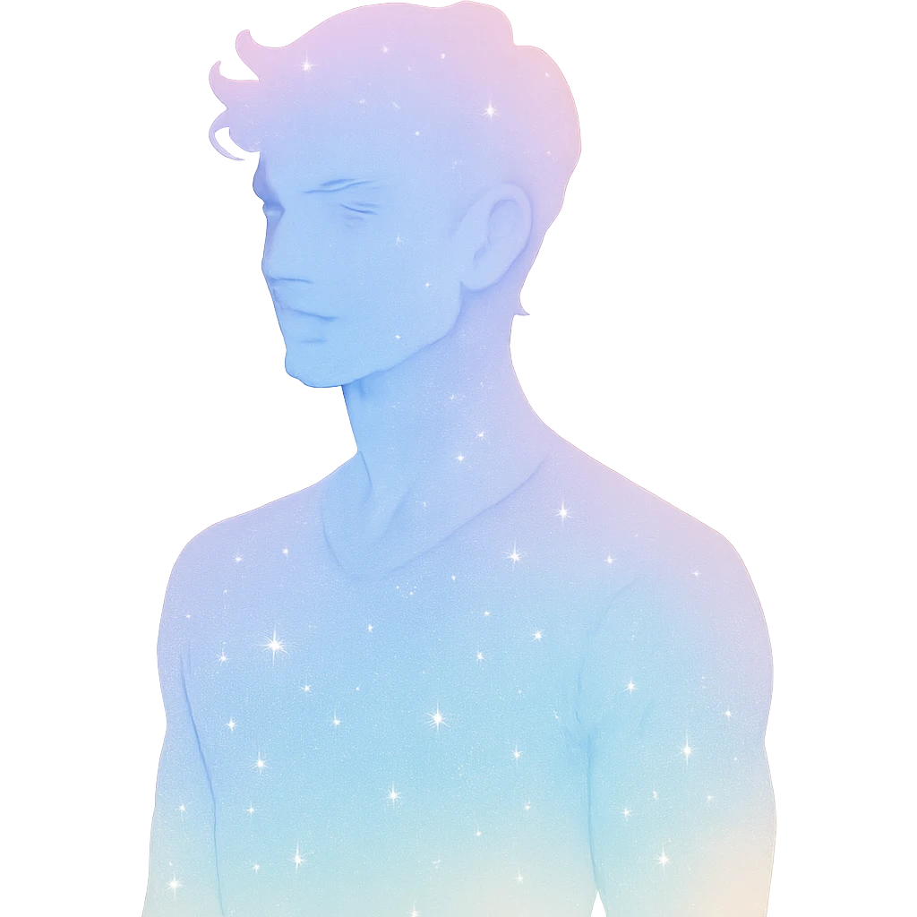 confident male figure with a pastel aura and subtle sparkle, embodying beauty and magnetic charm, in a minimalist silhouette emoji